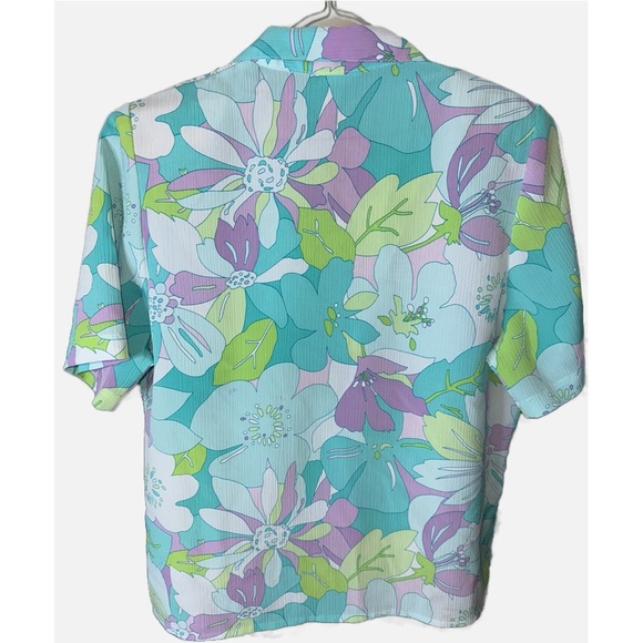 Allison Daley -VINTAGE Blue Lavender Floral Short Sleeve Button Down Size Large - Picture 3 of 15
